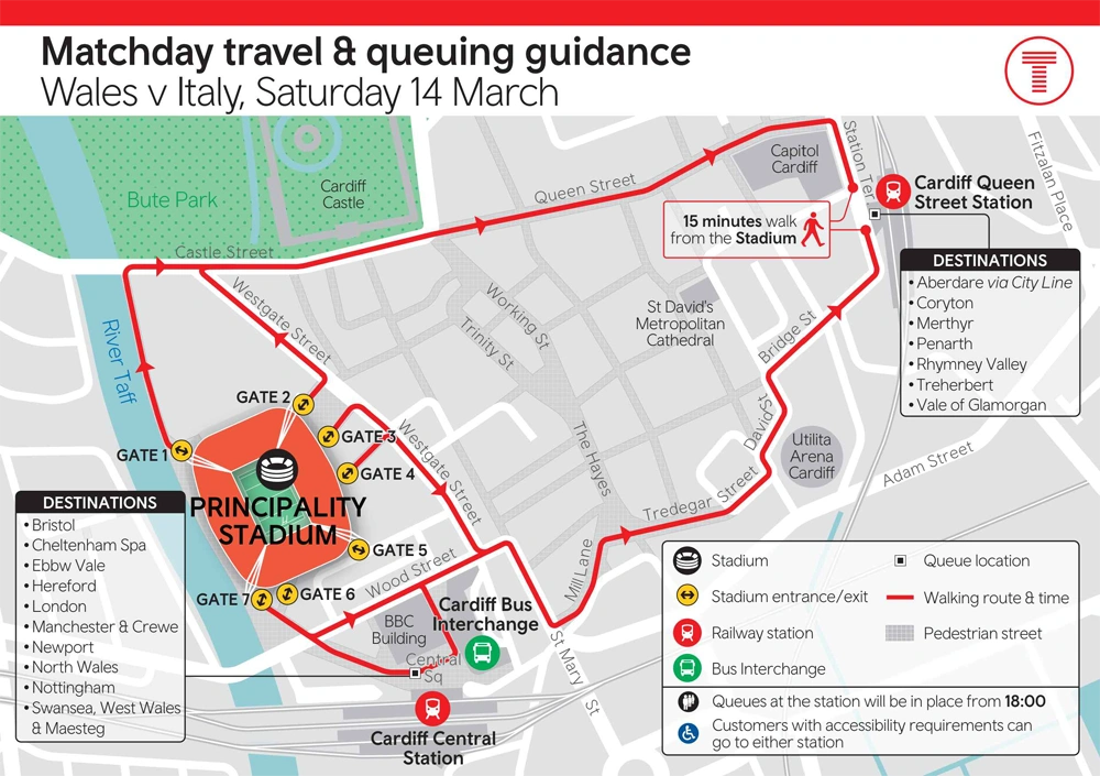 Matchday travel and queuing guidance