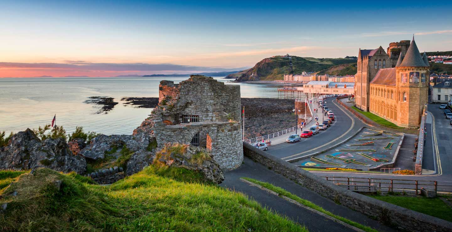 Old College and Promenade at sunset Aberystwyth Ceredigion