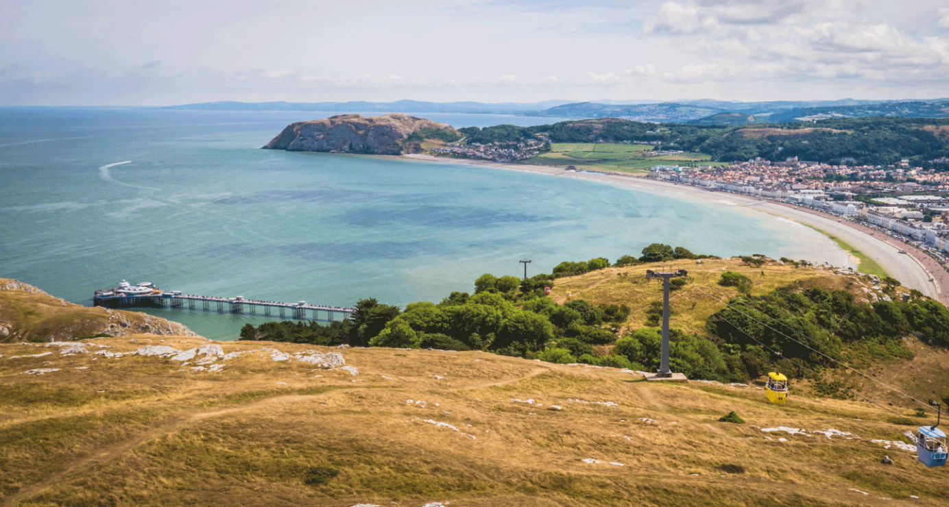 Llandudno bay from on top of Great Orme. Travel to Llandudno with Transport for Wales
