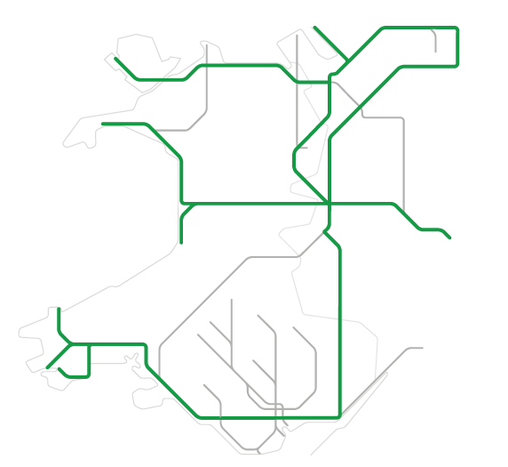 Route map of where the Class 197 trains run on Transport for Wales