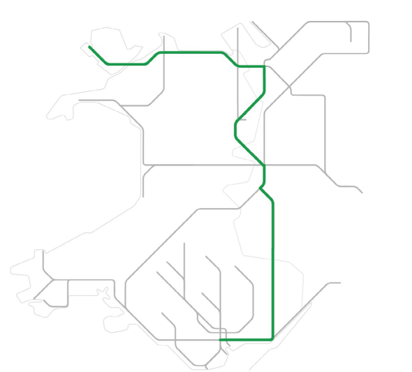 Route map of where the Mark 4 trains run on Transport for Wales