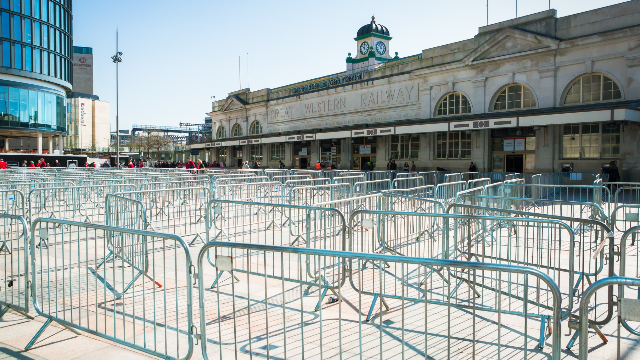 Barriers in front of Cardiff Central