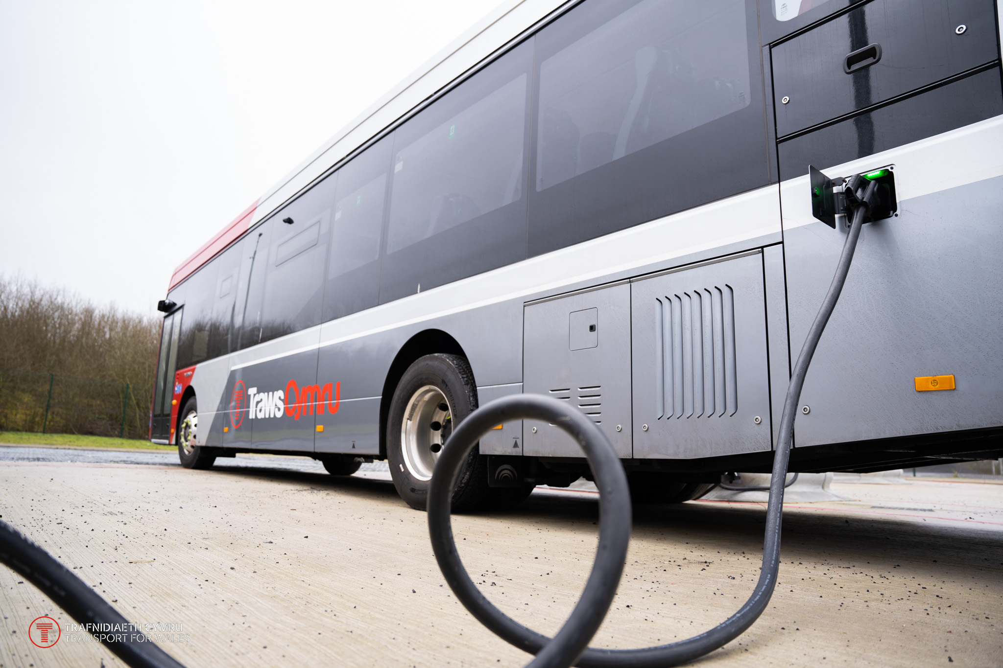 New electric Traws Cymru bus getting charged