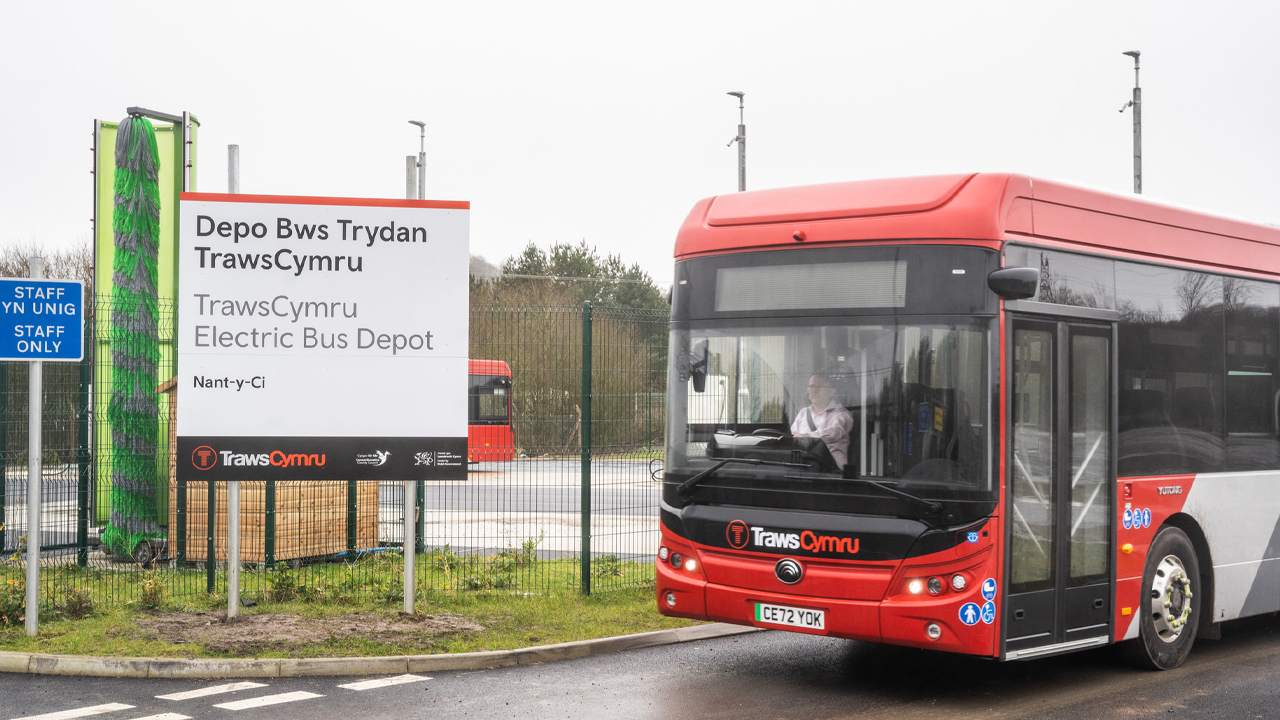 Traws Cymru T1 service drivng at the Electric Bus Depot