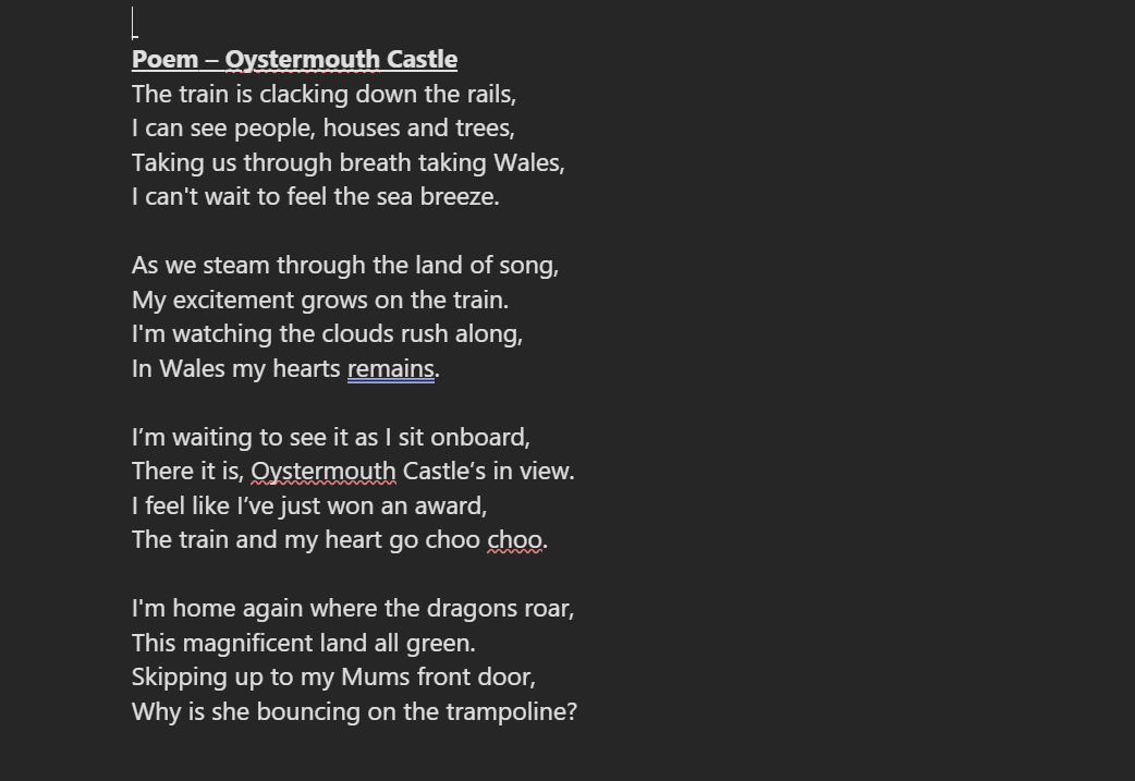 Castell Ystumllwynarth/Oystermouth Castle named by Caiden