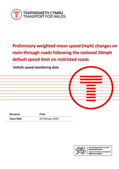 Preliminary weighted mean speed (mph) changes on main through roads following the national 20mph default speed limit on restricted roads | Vehicle speed monitoring data