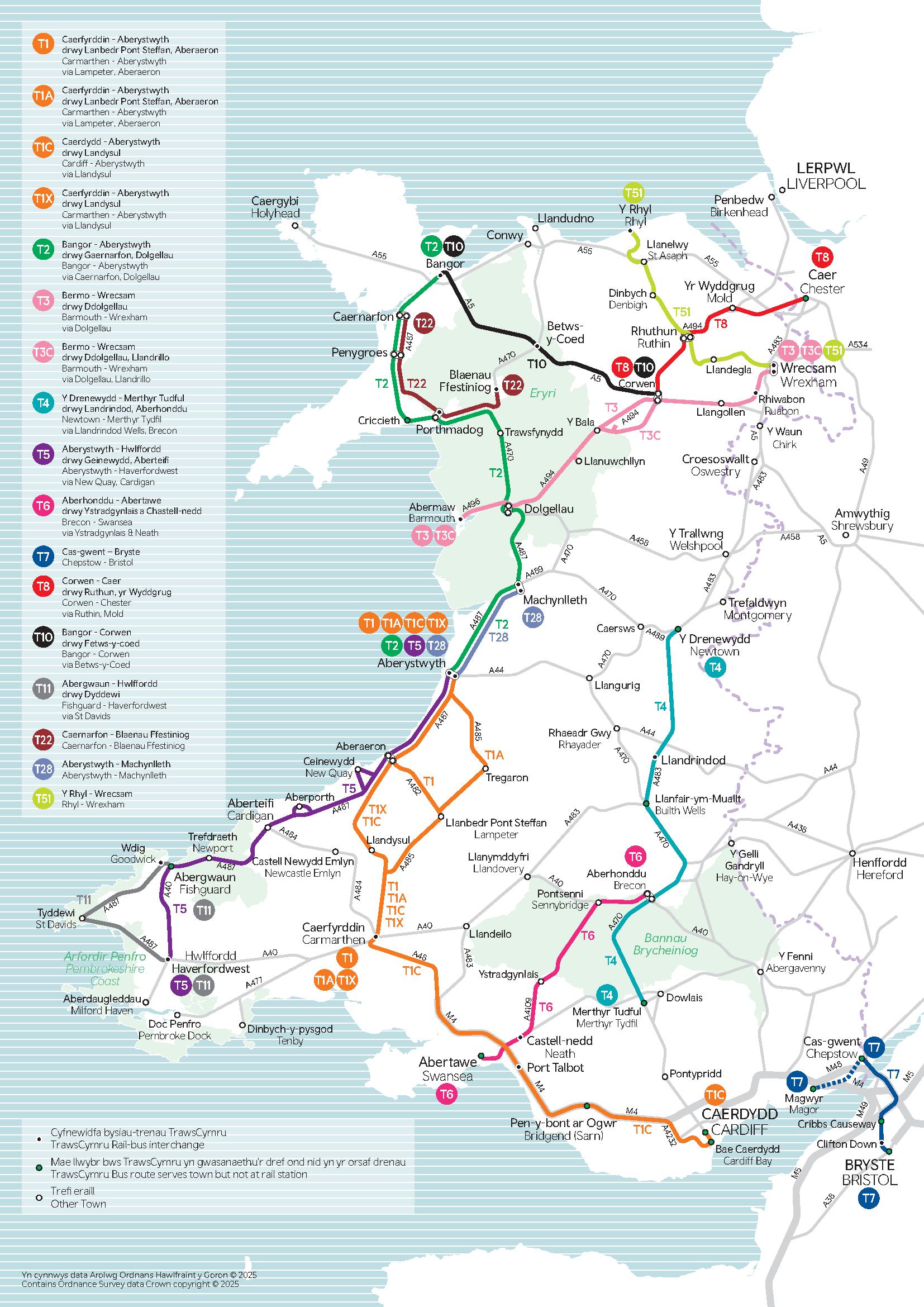 TrawsCymru network map