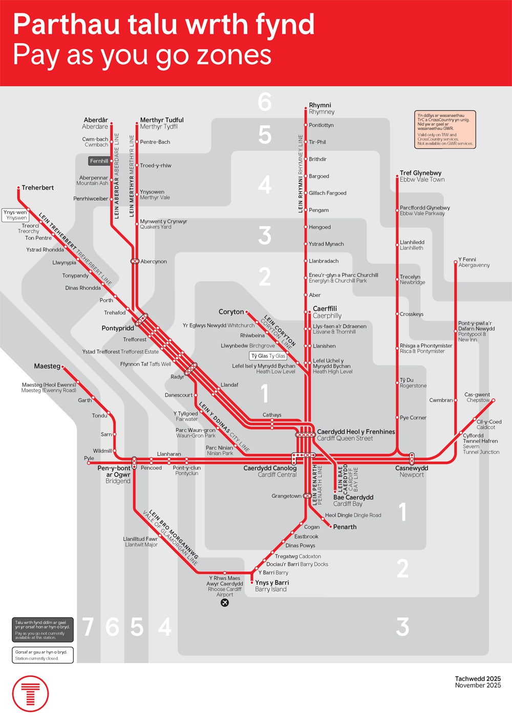 TfW PAYG valley lines map