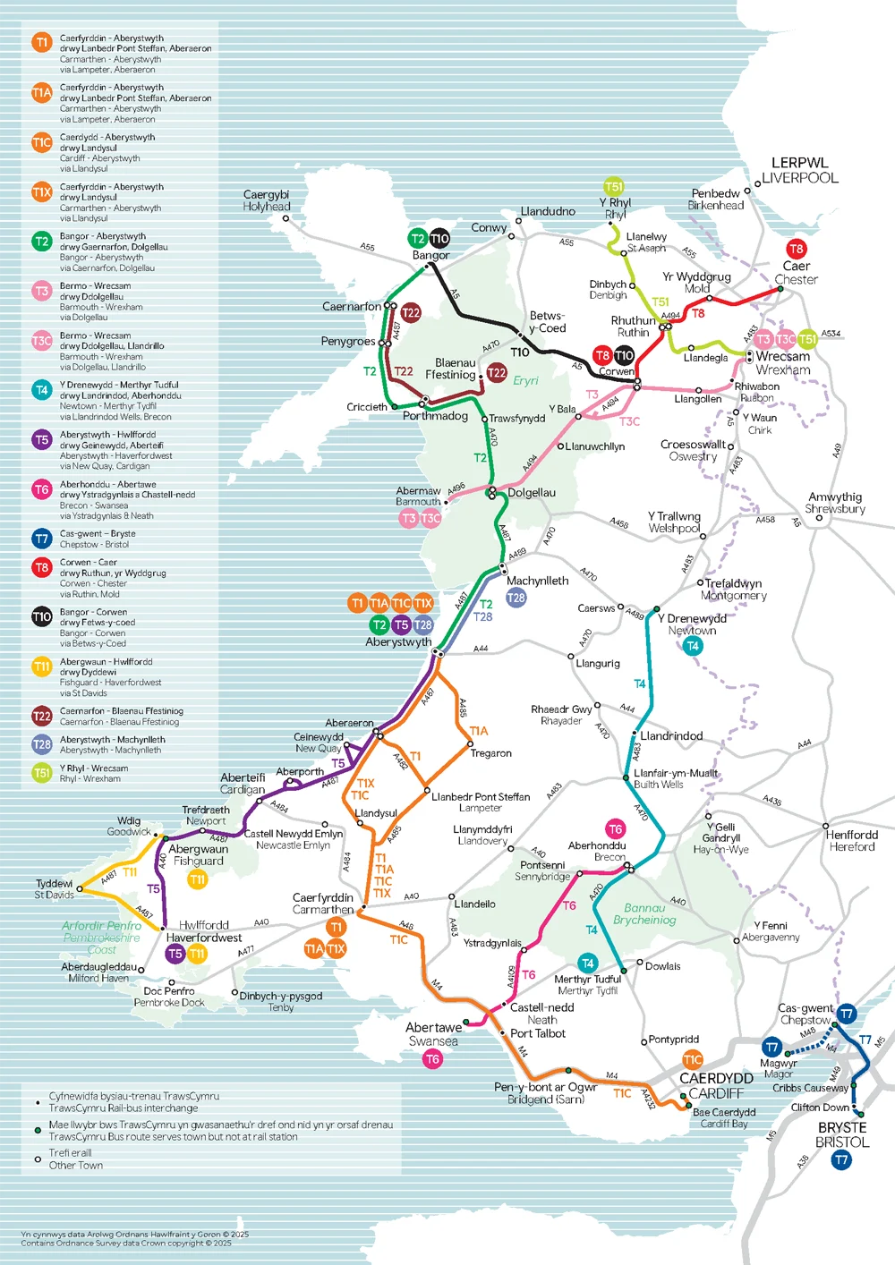 TrawsCymru network map