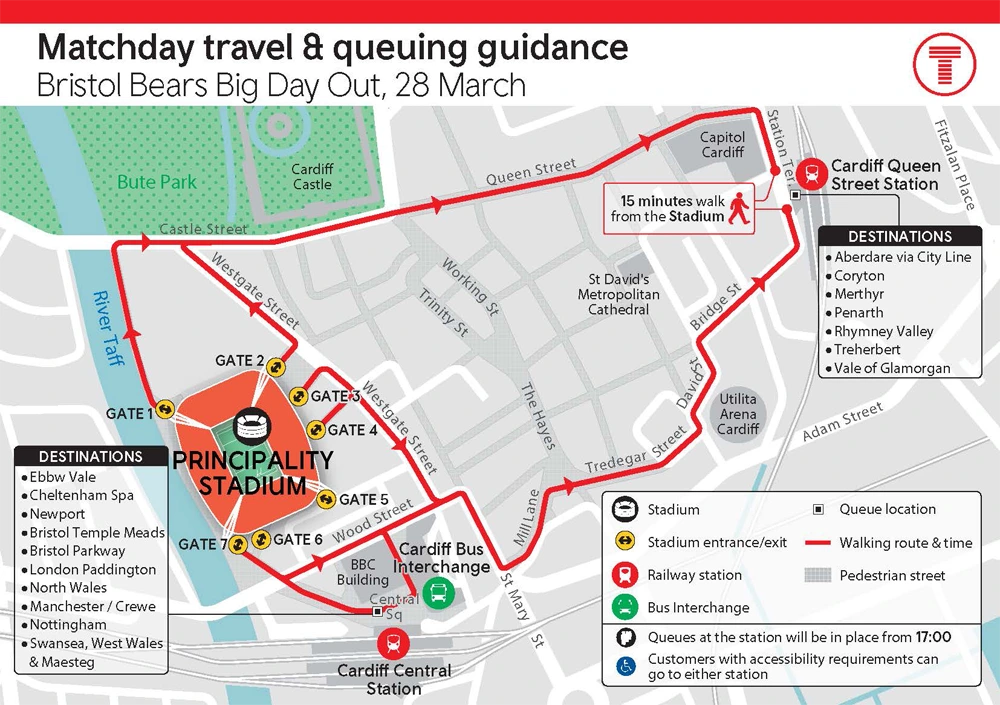Matchday travel and queuing guidance