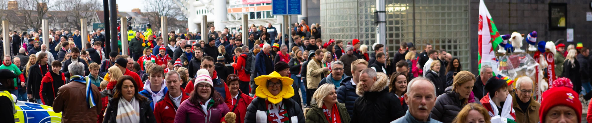 Crowd after a Six Nations match in Cardiff