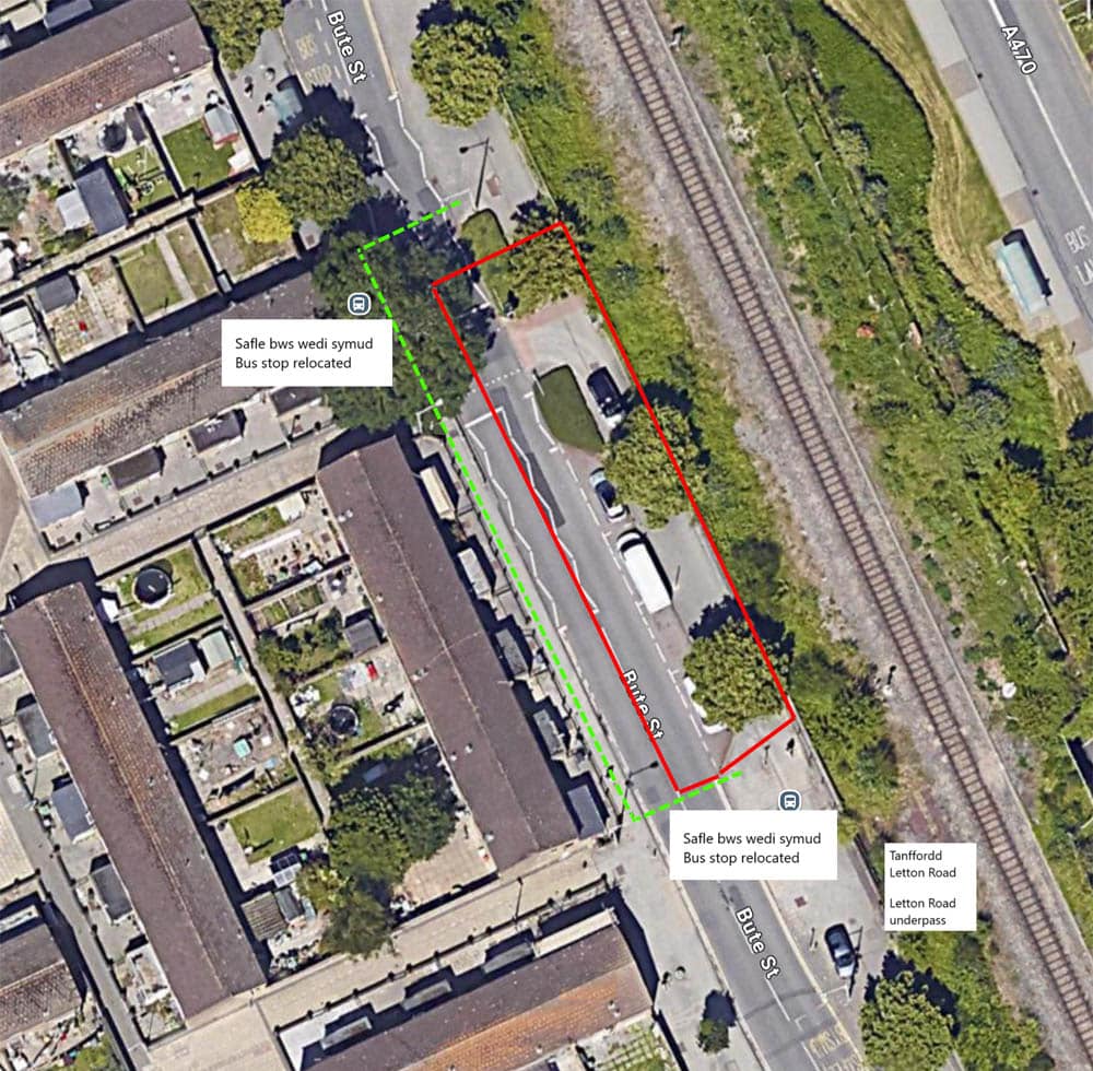Stryd Bute ger tanffordd Heol Letton | Bute Street near the Letton Road underpass