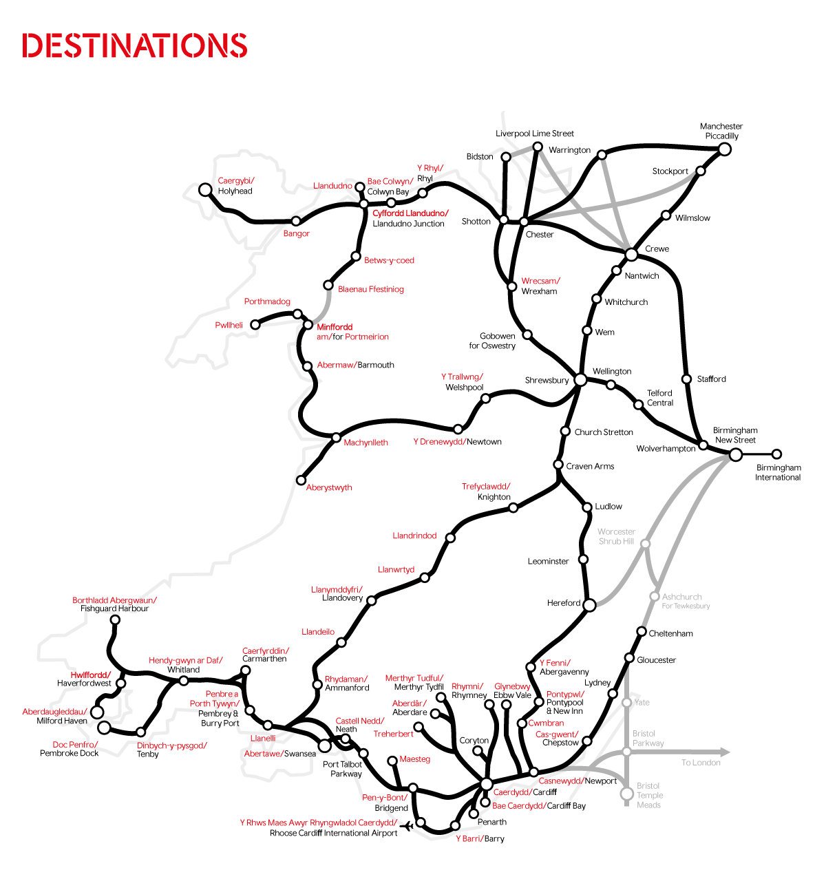 Transport for Wales Club 50 Destinations Map