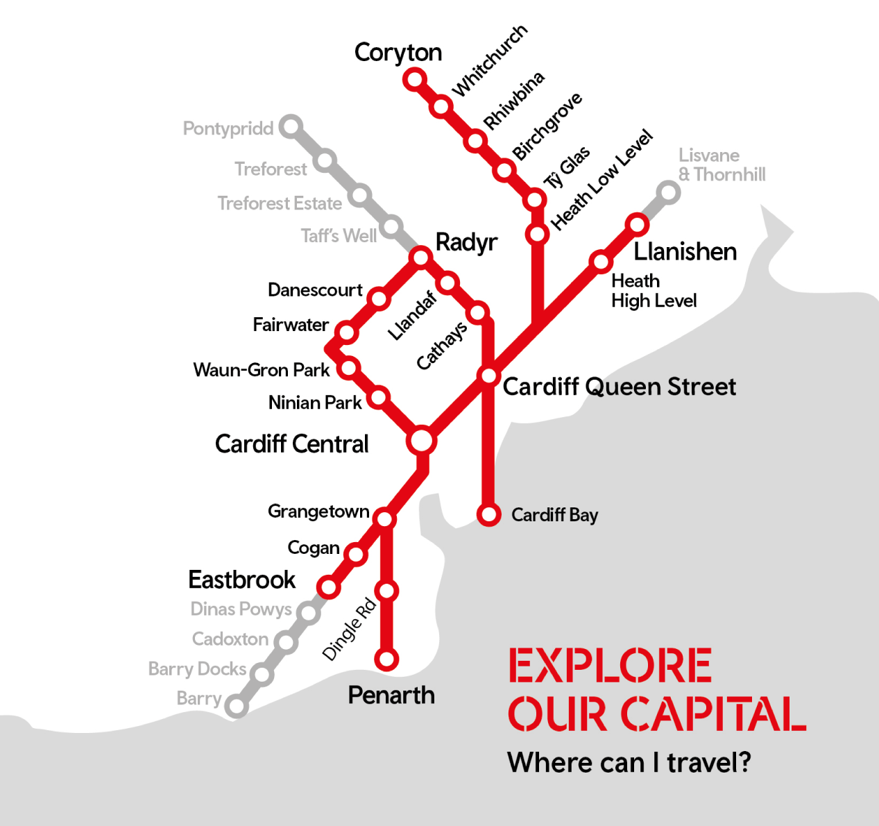 Route Map for Cardiff and Valley Lines